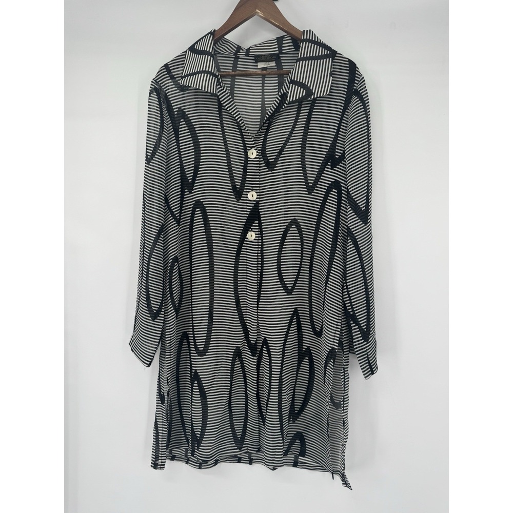 Linda Lundstrom Sheer Blouse Cover up VTG Artsy Lagenlook‎ geometric beach 10
